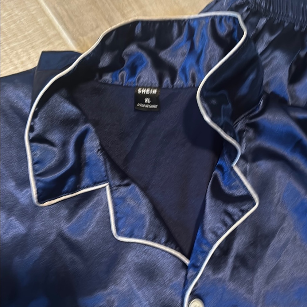 Navy Blue Satin Pajama Set - Picture 2 of 5